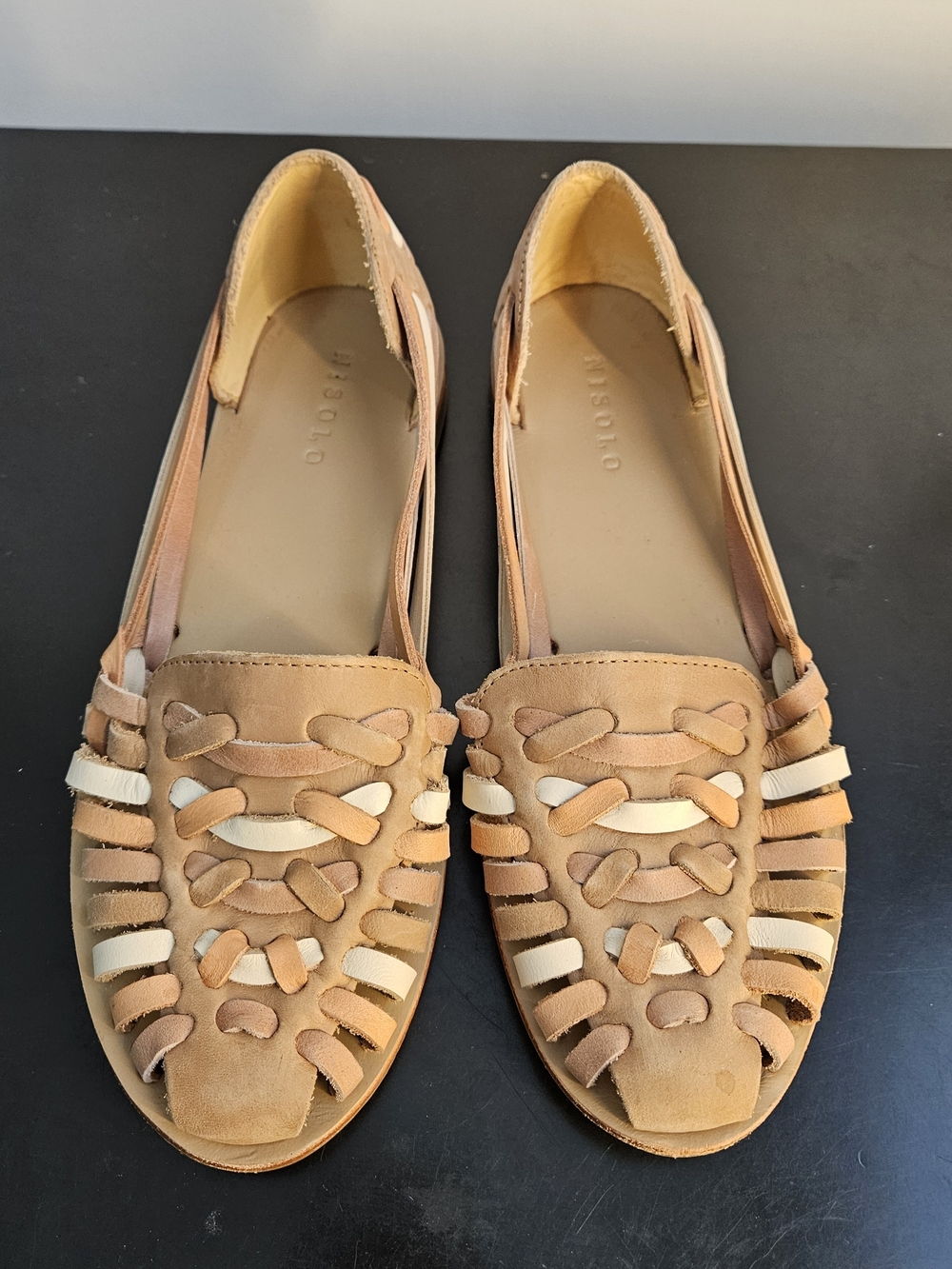 Nisolo Woven Leather Huarache Flats - Tan & Cream Nisolo Sandal - Picture 5 of 6